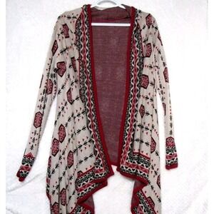Divided H&M Cardigan Women Small Cascading Tan/Red Aztec Tribal Drape Sweater